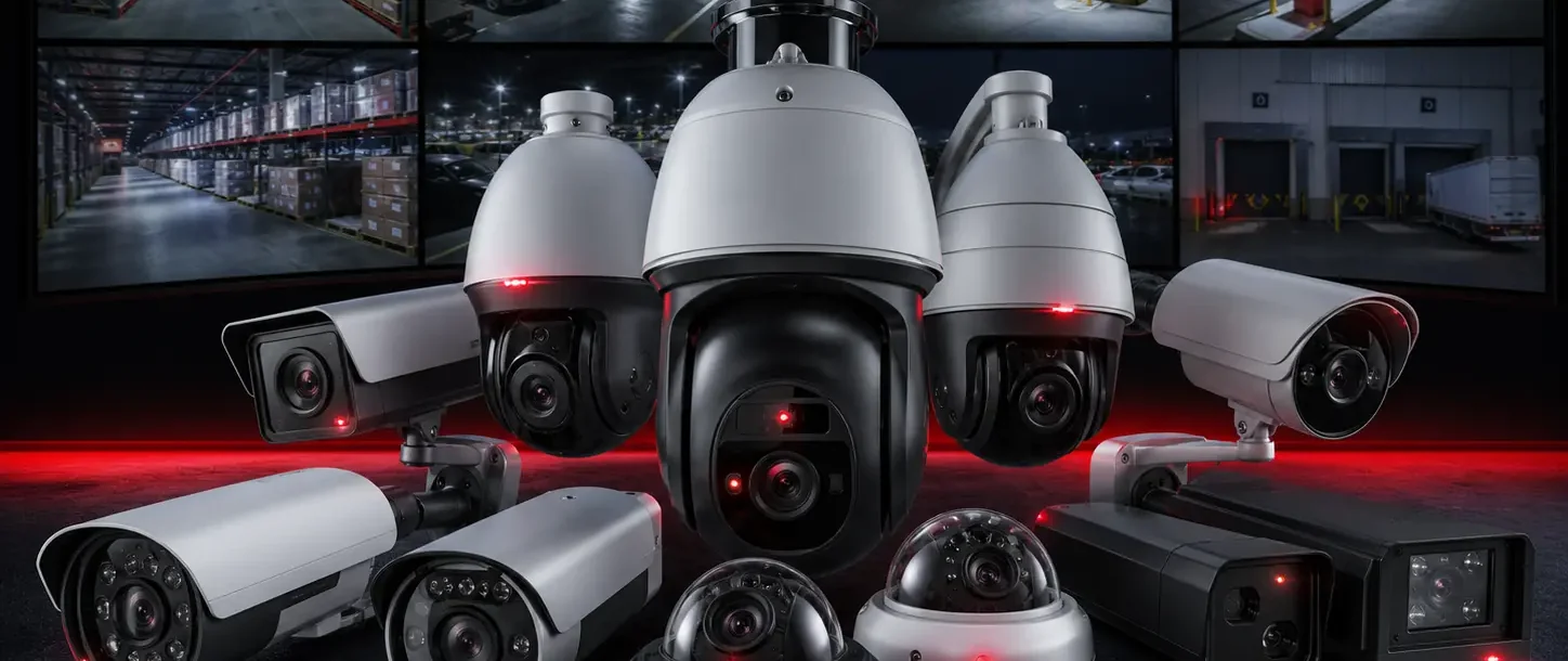 Línea de cámaras de videovigilancia